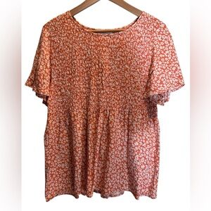Urban Romantics Flutter Sleeve Blouse, Orange and White, Size L